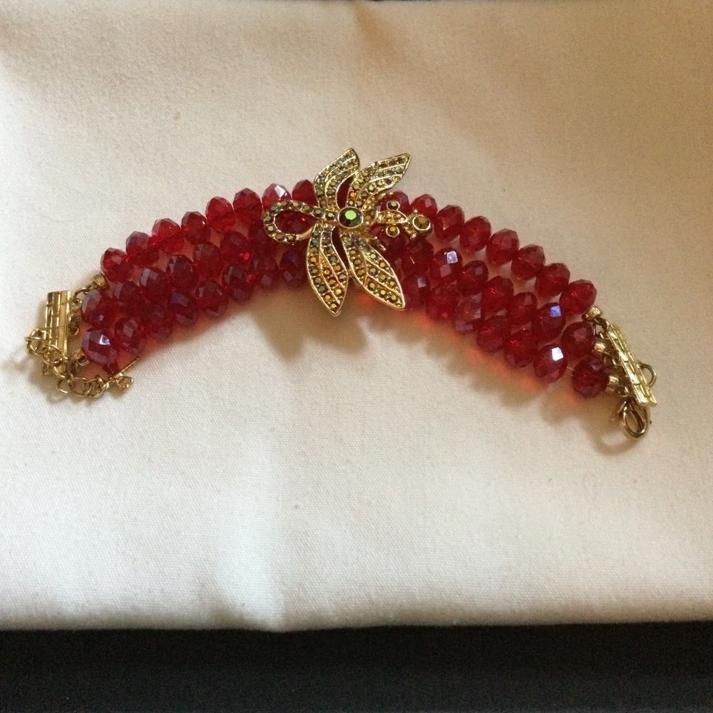 Kirks Folly three strand glass crystal butterfly bracelet